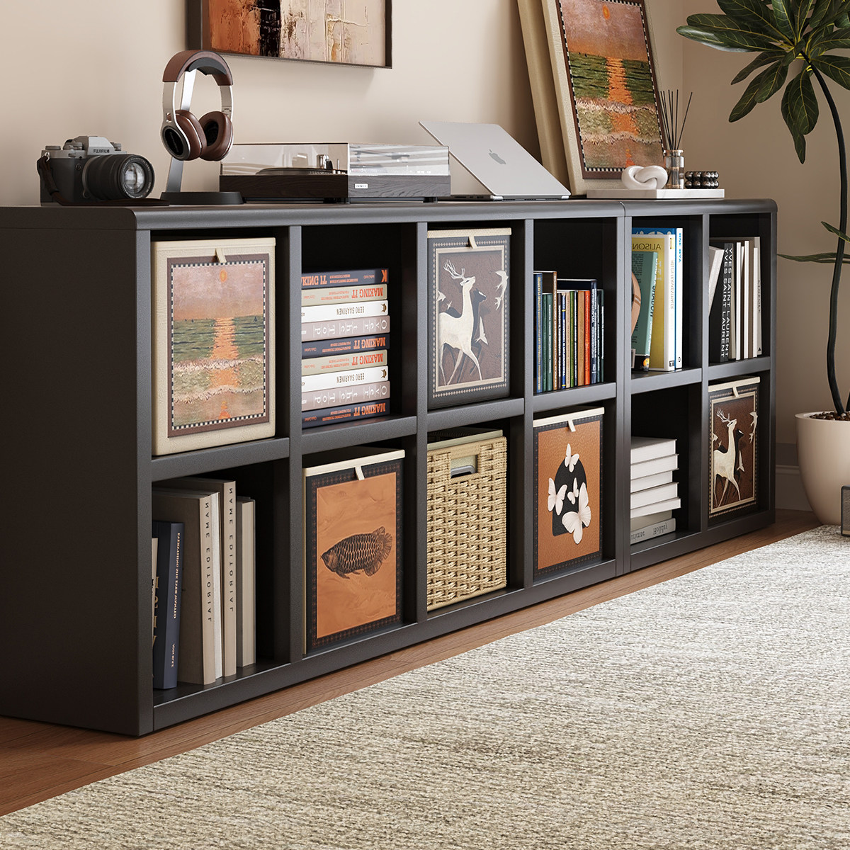 三梦钢制书架落地置物架卡莱克格子书柜转角靠墙自由组合收纳柜子