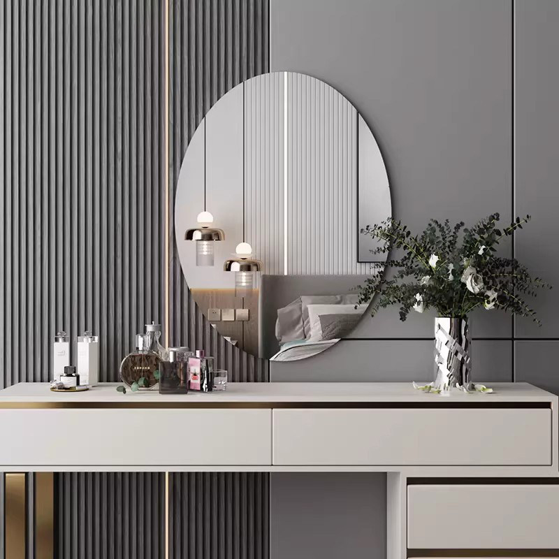 化妆镜梳妆台镜子家用卧室壁挂挂墙梳妆镜免打孔贴墙自粘贴玻璃镜