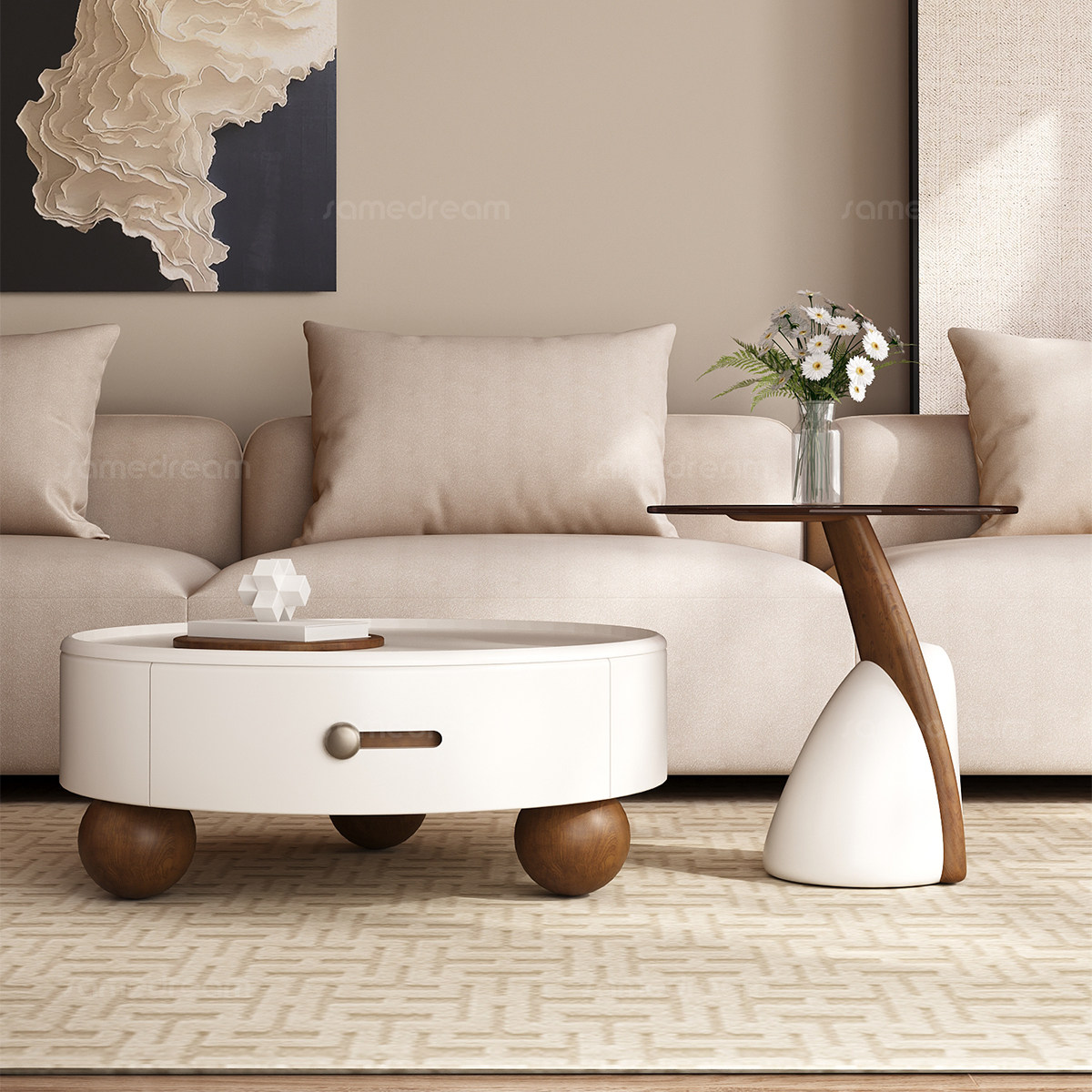 奶油风茶几客厅家用2025新款高端茶台茶桌小户型轻奢高级感,住宅家具,茶几,淘宝优惠券,粉丝福利购,淘宝优惠卷