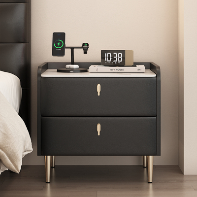 实木床头柜家用卧室轻奢高级感黑色2025新款简约现代小型收纳柜子