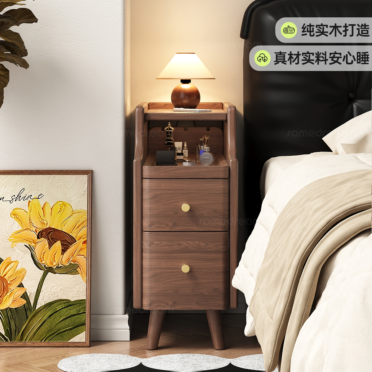 小户型首选纯实木中古风床头柜