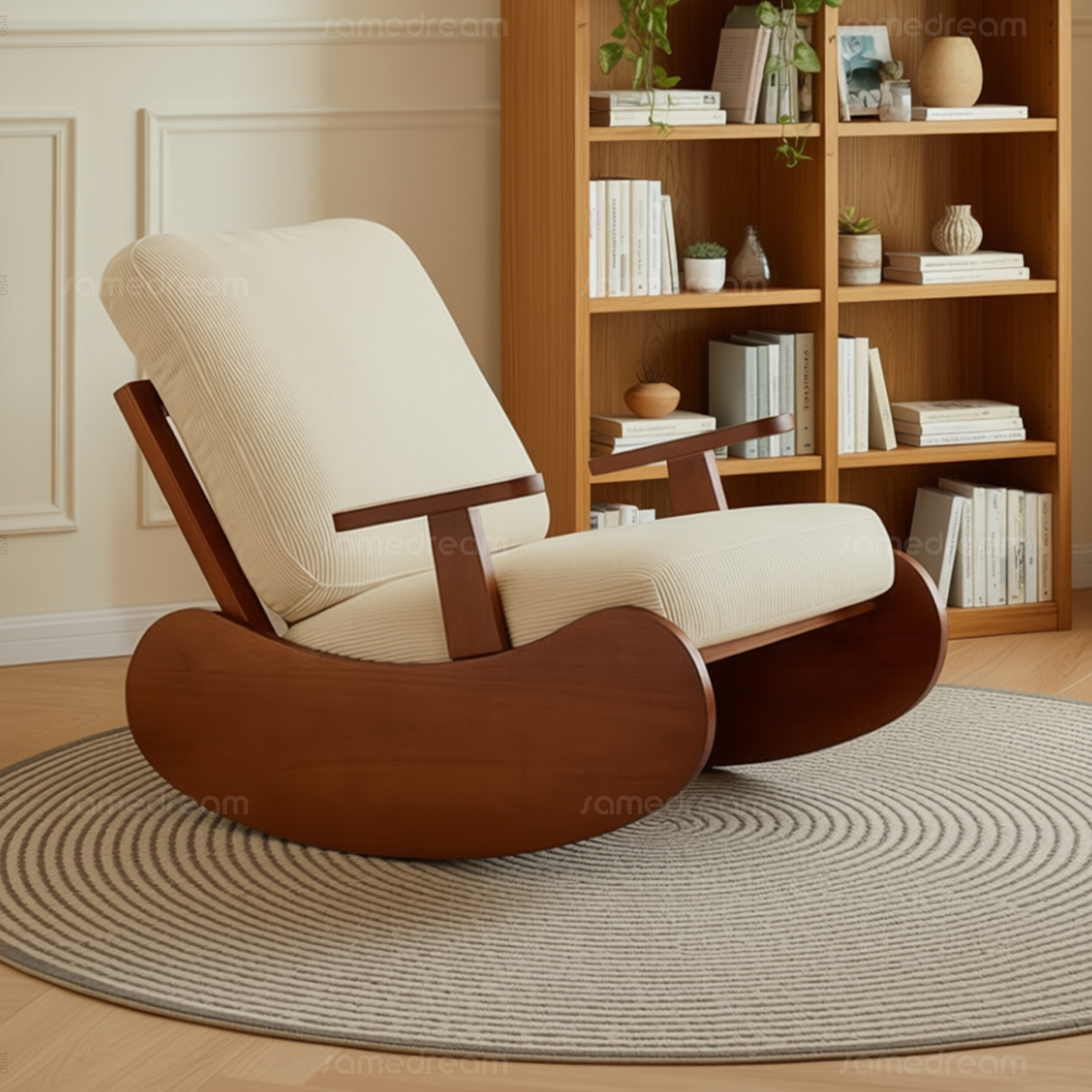 三梦单人实木摇椅新款阳台懒人椅