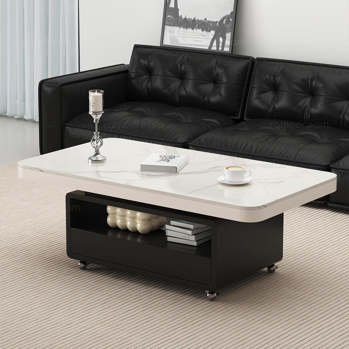 三梦现代简约可移动岩板边几