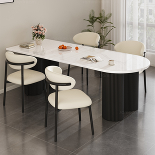 三梦岩板餐桌家用小户型现代简约岛台一体饭桌子奶油风餐桌椅组合