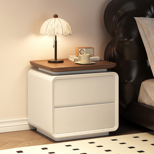 实木床头柜家用卧室2025爆款 小众设计感创意中古小型床边收纳柜子