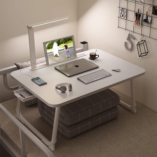 带灯床上小桌子折叠电脑桌阅读床头灯宿舍懒人书桌飘窗学生学习桌