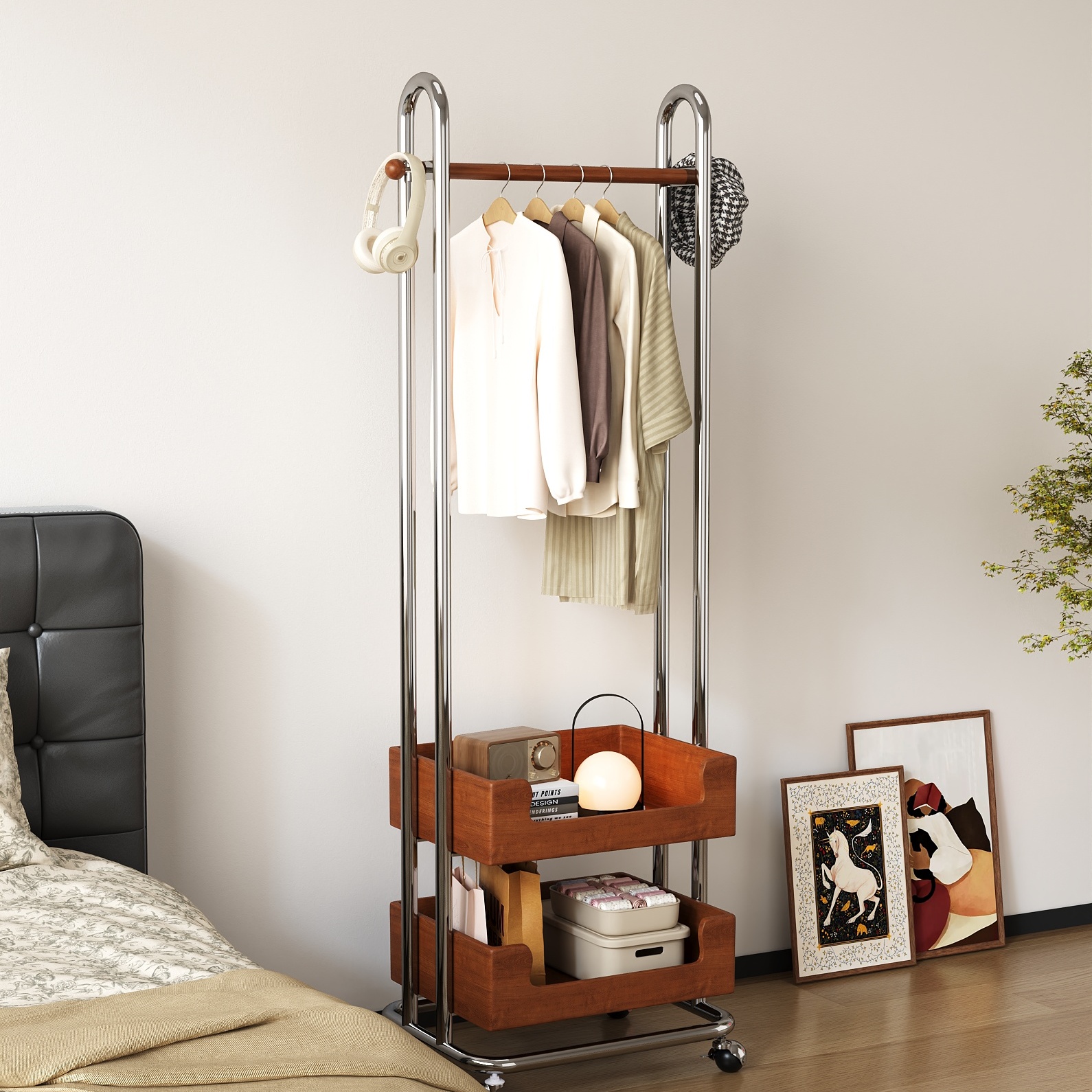 卧室落地实木挂衣架主卧衣帽架