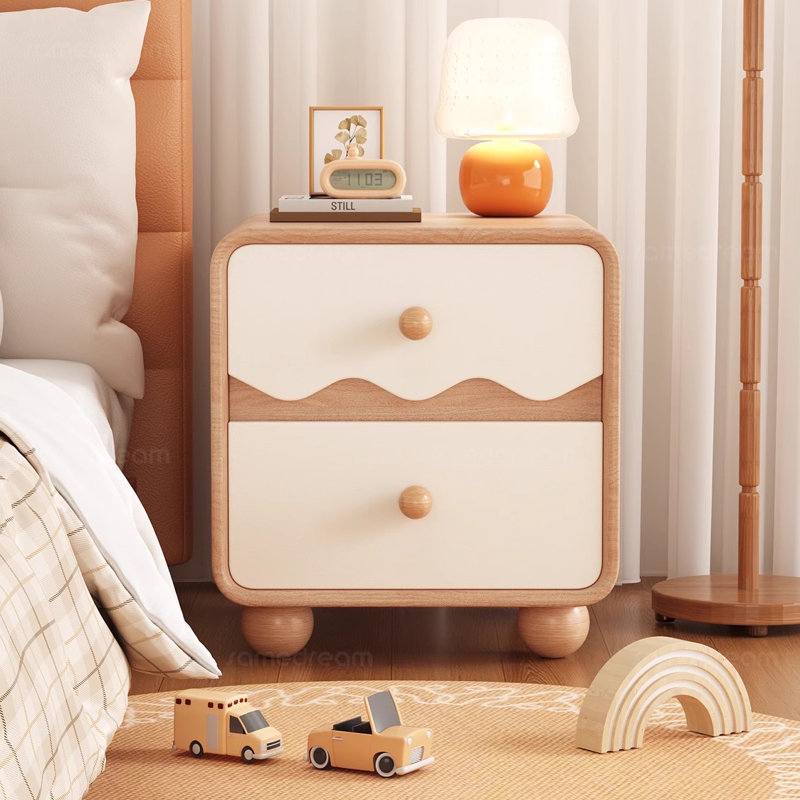 ENF级环保原木奶油风实木床头柜