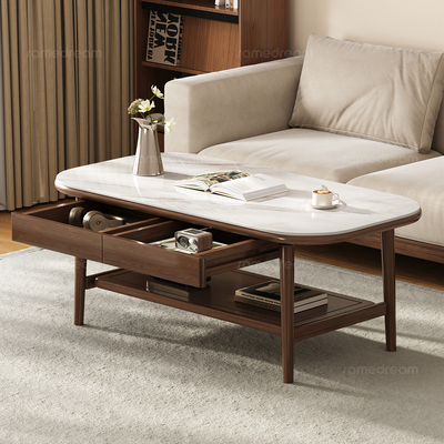 三梦纯实木岩板茶几桌客厅家用2025新款小户型阳台茶桌简约小茶几