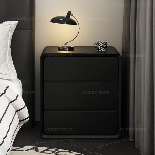 高级黑质感实木床头柜