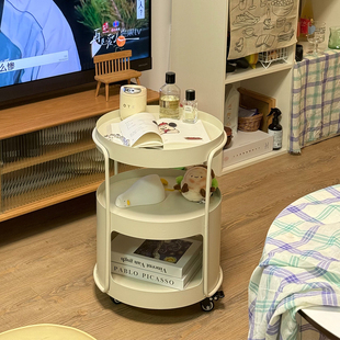 奶油风沙发边几客厅可移动小桌子家用小圆桌迷你茶几床头置物架
