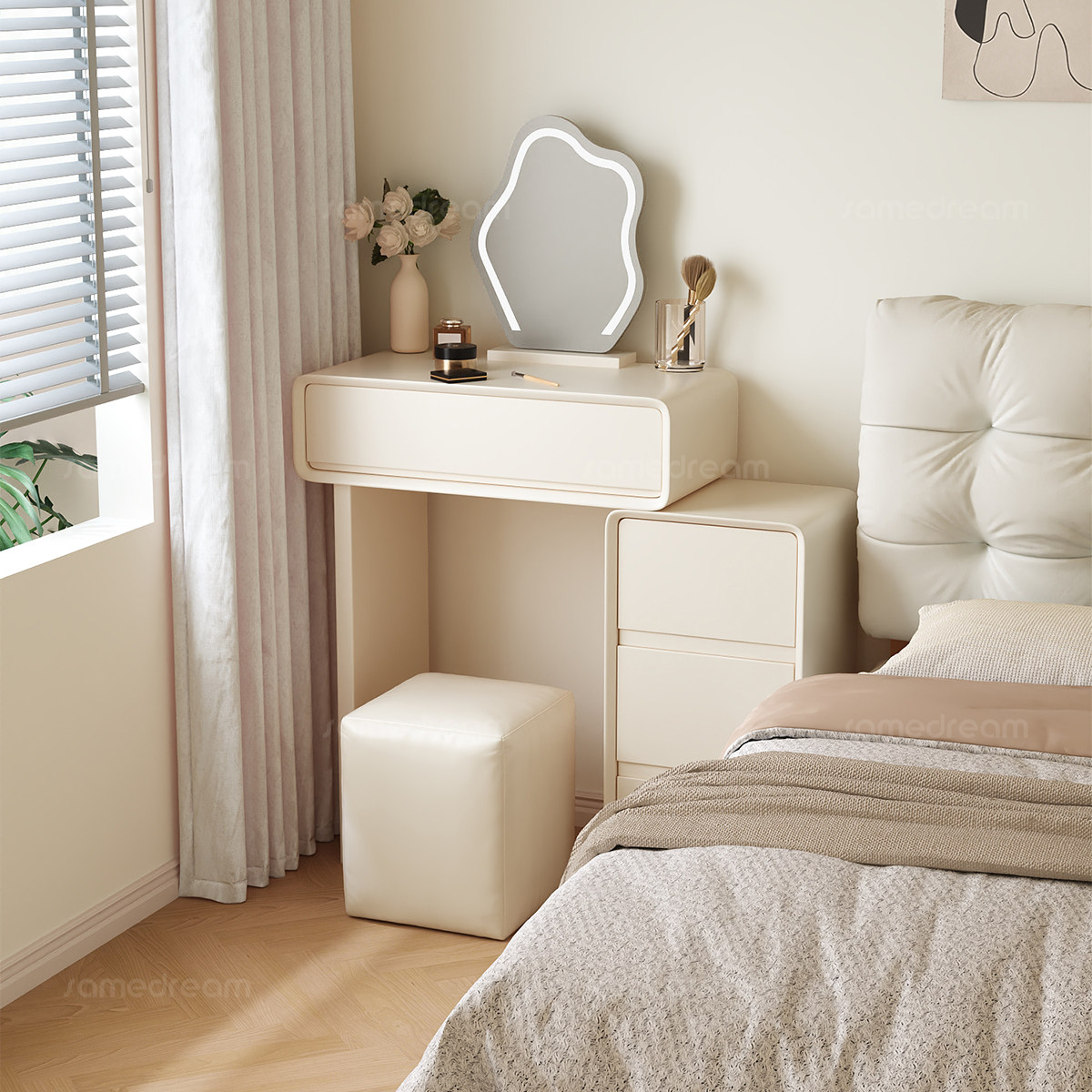 三梦床头小型梳妆台斗柜一体60cm小户型化妆桌卧室化妆台床头柜,住宅家具,梳妆台/桌,淘宝优惠券,粉丝福利购,淘宝优惠卷