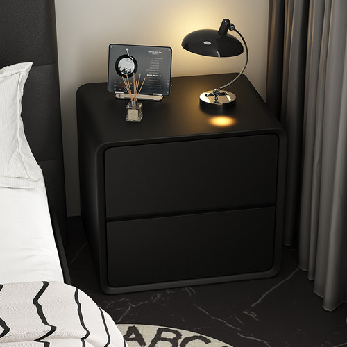 黑色高级感床头柜卧室收纳柜