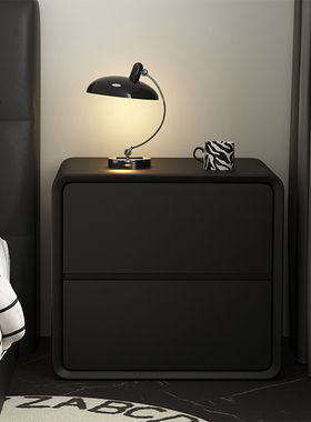 高级感实木床头柜黑色侘寂风床边柜简约现代储物卧室简易收纳柜子