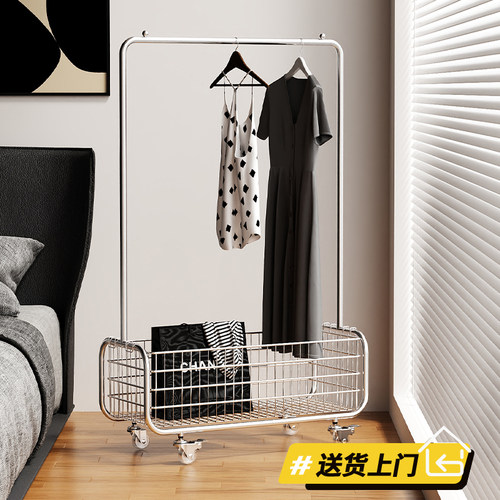 三梦卧室挂衣架落地家用衣帽架可移动挂衣置物架不占空间放衣神器