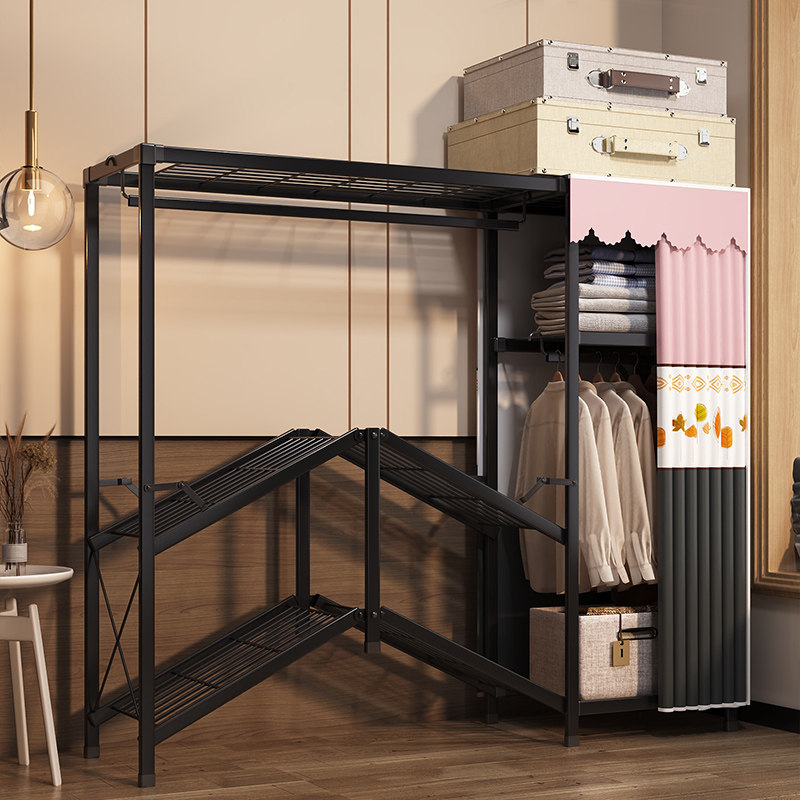 折叠衣柜家用卧室布衣柜出租房用简易组装全钢架加厚加粗收纳柜