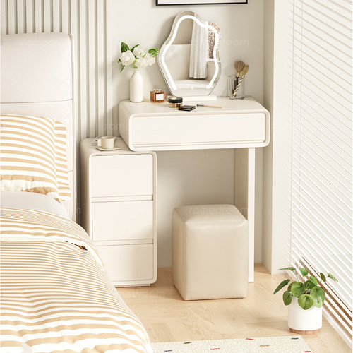 奶油风实木烤漆床头柜梳妆台一体