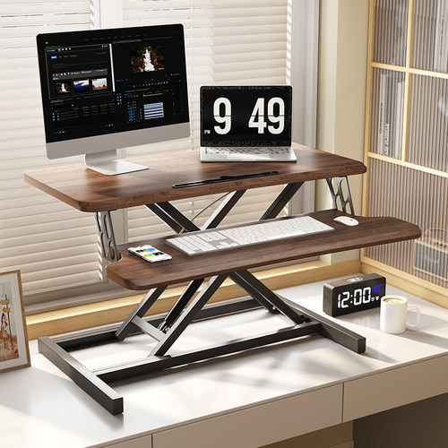 升降桌站立式办公电脑桌面台式增高架可折叠桌子实木站立式工作台