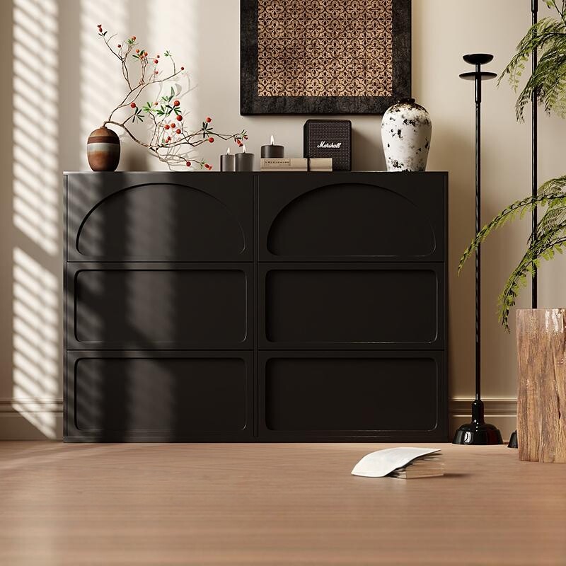 黑色实木翻斗鞋柜超薄家用门口中古侘寂风鞋柜玄关柜2024新款爆款