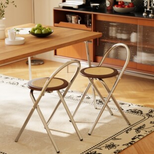 三梦藤编椅子2026新款餐椅家用中古风岛台椅子可折叠吧椅餐桌椅子