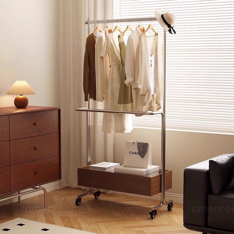 中古衣帽架落地衣架卧室家用挂衣架电镀移动衣架开放式一体置物架