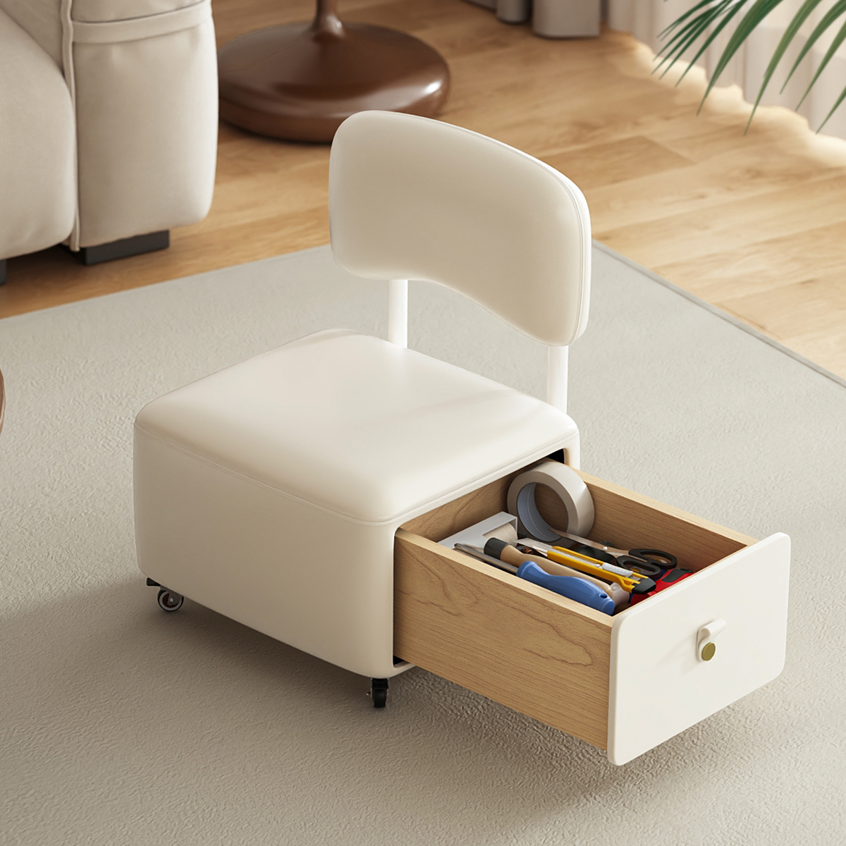 万向轮可移动储物矮凳带娃小椅子