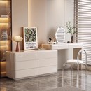 三梦奶油风梳妆台斗柜一体卧室现代简约化妆桌2025新款 伸缩化妆台