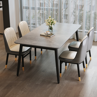 三梦岩板餐桌家用小户型吃饭桌子2025新款出租房长方形餐桌椅组合