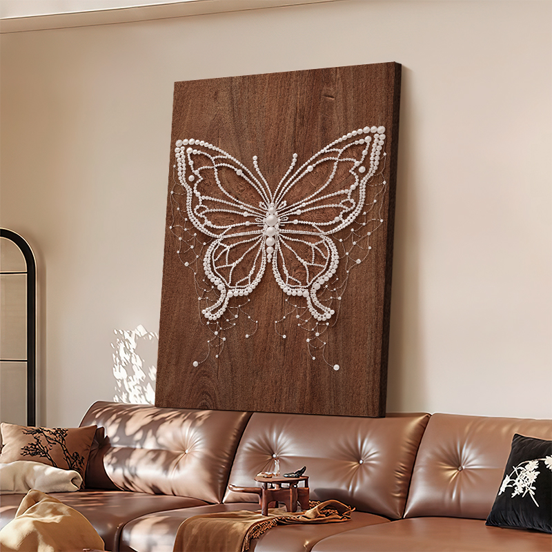 中古风高级感客厅装饰画浮雕立体感沙发背景墙装饰画蝴蝶玄关壁画