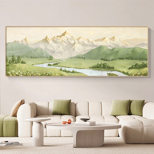 背有靠山横幅客厅装饰画 画山水风景挂画 画北欧原木风沙发背景墙