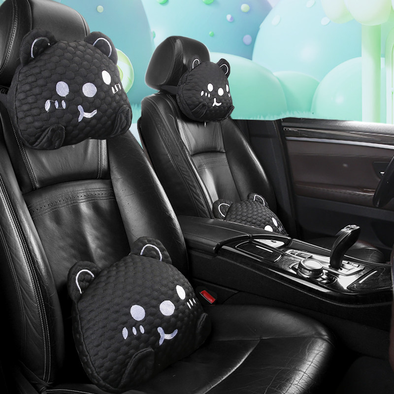 汽车头枕腰靠垫车内座椅护颈枕云丝棉车载用靠枕一对冰丝可爱卡通