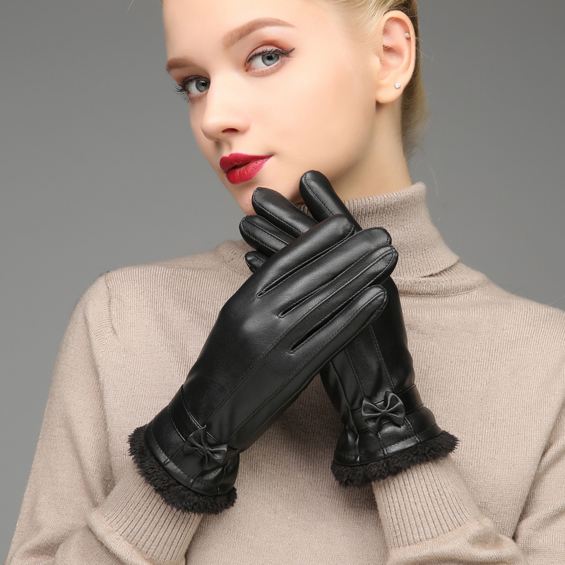 皮手套女冬季韩版骑行加厚加绒保暖触屏手套防风防水户外开车骑车