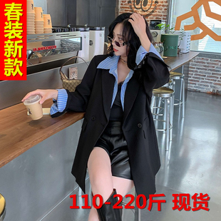 外套胖mm200斤韩版 2024春装 假两件西装 大码 宽松休闲炸街西服 新款