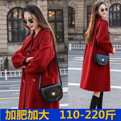 胖mm大码女装红色毛呢外套200斤