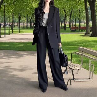 女装 阔腿裤 高端气质西装 休闲宽松职业西服正装 两件套 套装 胖mm大码