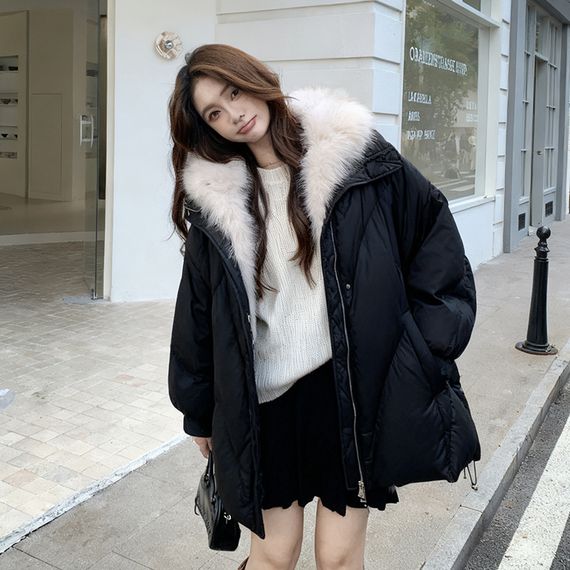 2025狐狸毛领特大码300斤奢华羽绒服加肥加大遮肚显瘦厚羽绒外套