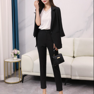 2026春夏薄款大码女装小西装胖MM七分袖防晒衫小脚裤套装外套女