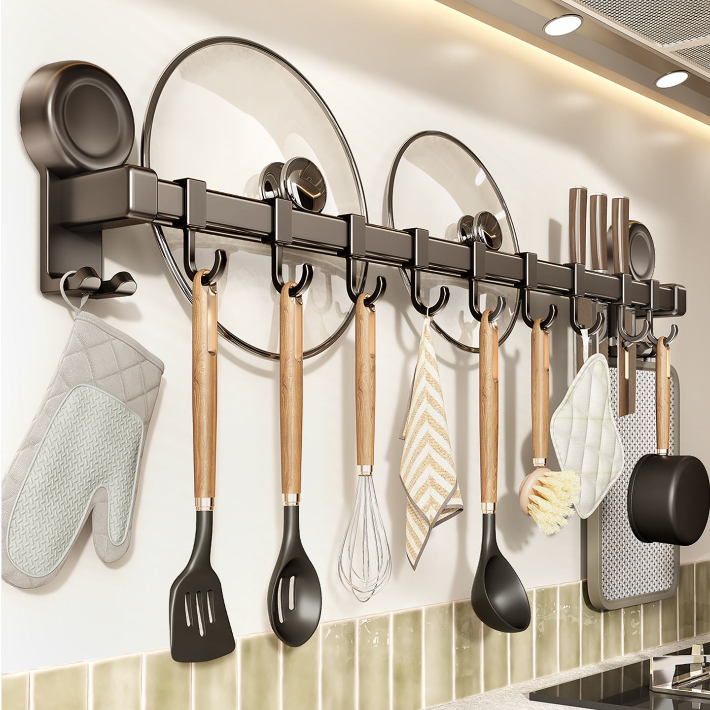 多功能吸盘厨房挂钩/太空铝+ABS