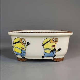 马说盆器之美 大德堂绛色地手绘墨彩卡通长方盆 有证书