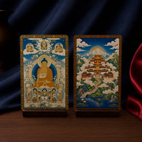 释迦牟尼与二弟子藏式唐卡小卡双面满版印刷高清便携文创收藏卡