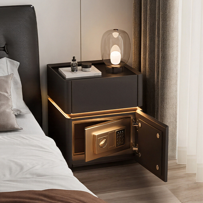 床头柜保险箱一体实木家用卧室收纳柜智能轻奢高级感带锁黑色柜子