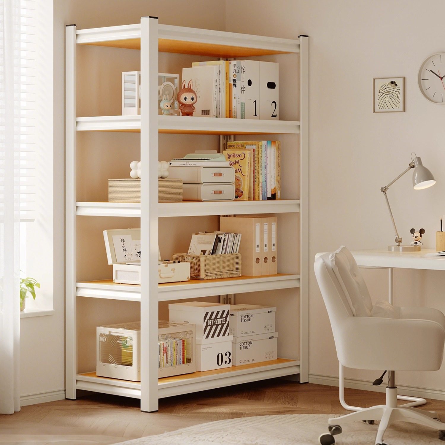 ins风钢木置物架落地家用多功能收纳架客厅卧室展示书架多层货架