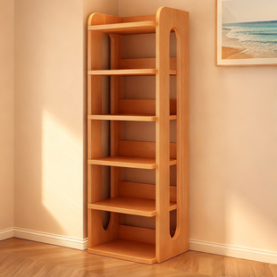 实木转角书架落地置物架松木窄缝柜儿童家用收纳柜子客厅简易书柜