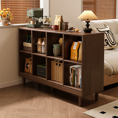 进口全实木书柜一体储物柜沙发边