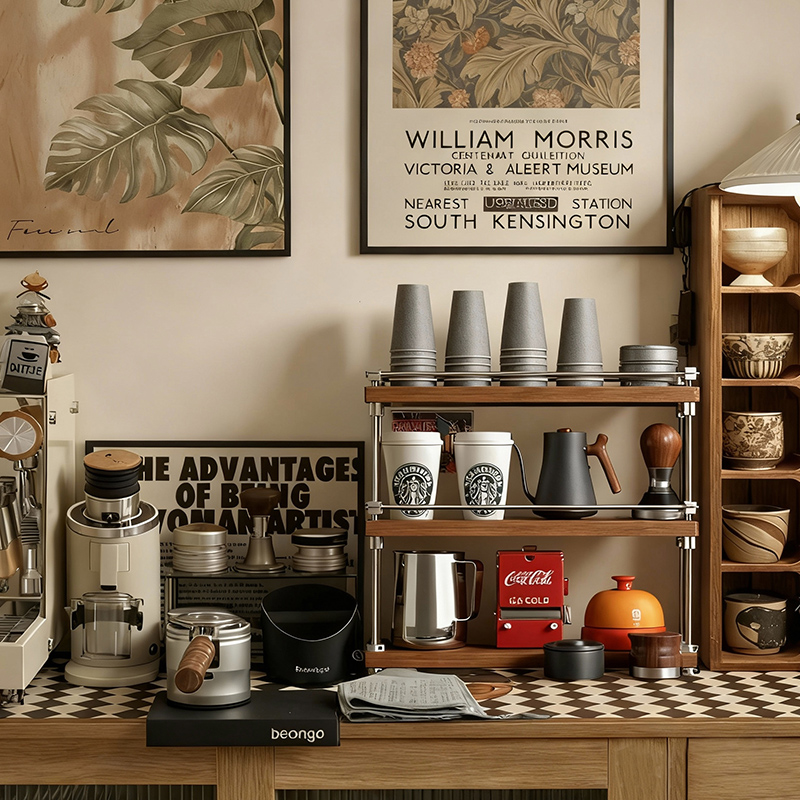 DIY光轴置物架实木咖啡杯收纳架