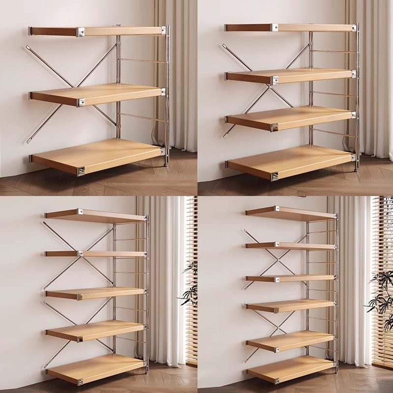 原木风厨房置物架微波炉收纳架子多层光轴副架阳台杂物储物架货架