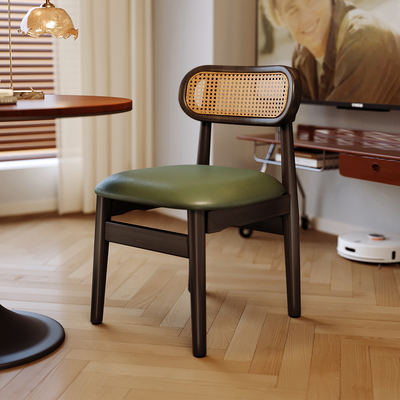 中古风法式复古餐椅藤编实木