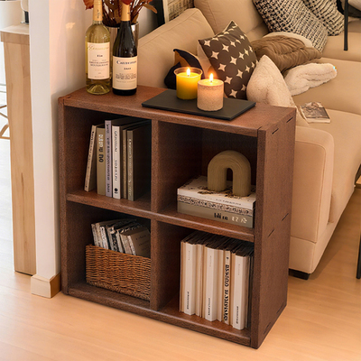 实木书架落地胡桃木色格子书柜