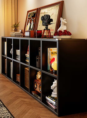 实木格子柜书架落地置物架客厅收纳储物黑色八格柜卡莱克矮书柜