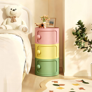 床头柜奶油风儿童免安装创意收纳家用卧室超窄缝多层小型置物架